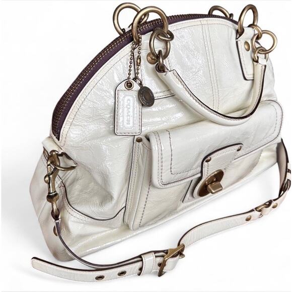 Y2K Coach Legacy Francine Ivory Patent Satchel Shoulder Bag Purse W/ Dust Bag - Picture 4 of 11
